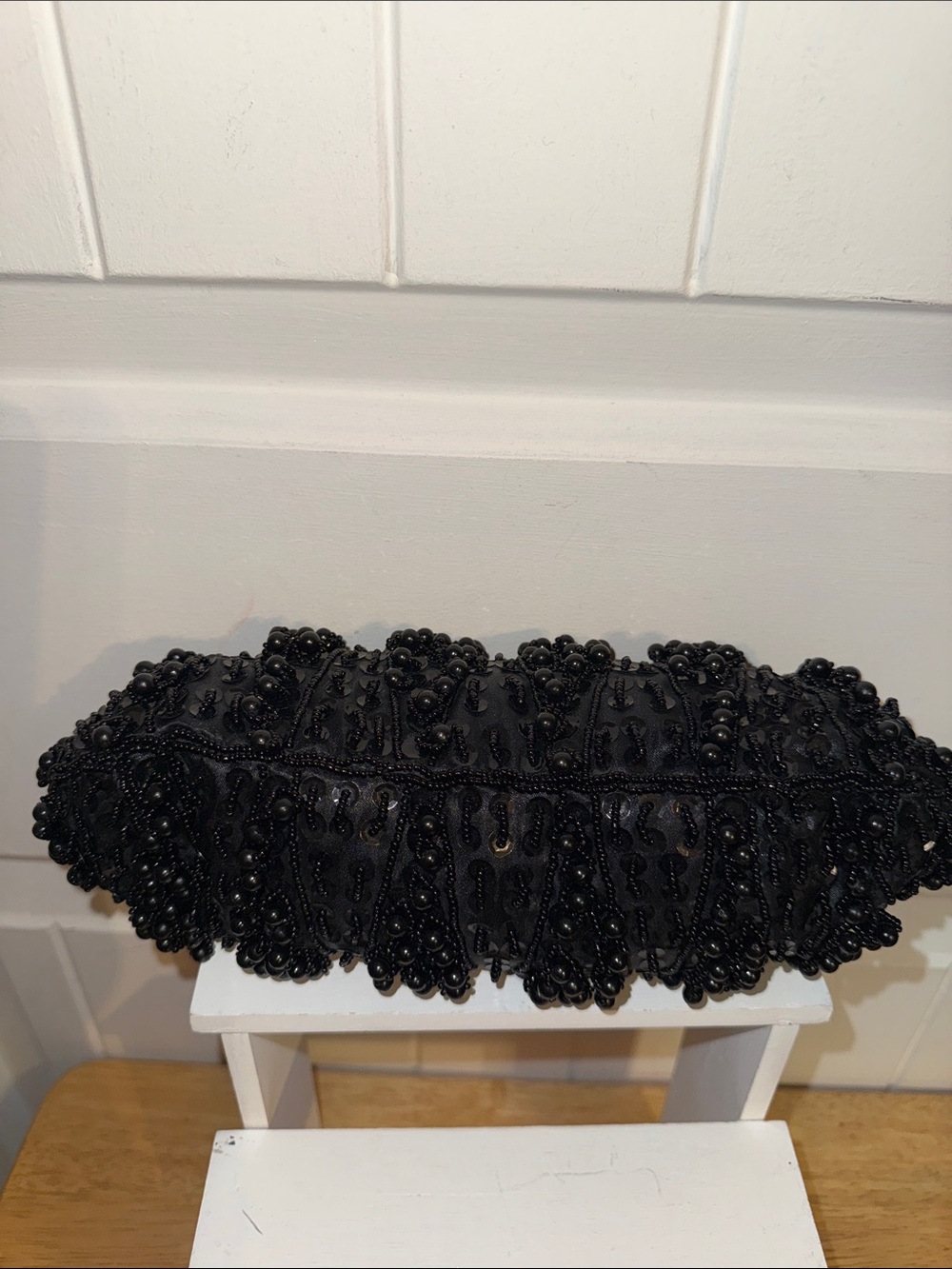 Women’s Black Beaded Evening Clutch with Chain Strap - Picture 5 of 8